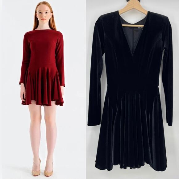 SELMACILEK | Black Velvet Skater Dress Skirt Long Sleeve Mini S - Picture 1 of 13